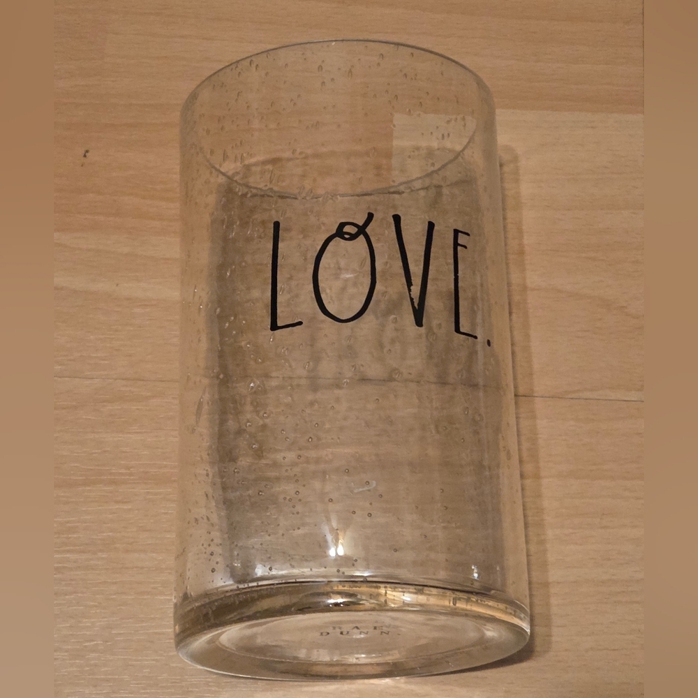 Rae Dunn "Love" Clear Glass Bubble Design Signature Artisan 8" Vase